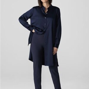 Eileen Fisher Women’s Navy Blue Washable Stretch Crepe Slim Ankle Pant Sz XS